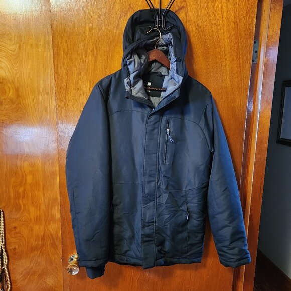 Men's Small All In Motion Black Hooded Zip Up Puffer Coat EUC - Picture 1 of 10